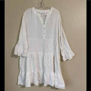 New Kaktus white brushed textured cotton  dress size L flare sleeve
